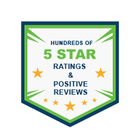 Trust badge that says hundred of 5 star ratings and positive reviews