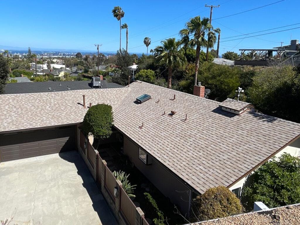 image of a roof in a California neighborhood